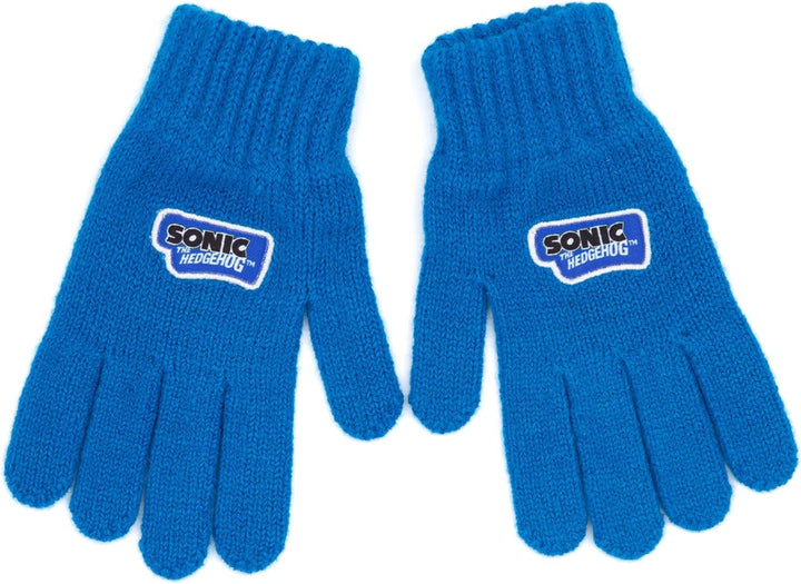 Sonic the Hedgehog Hut und Handschuhe Kinder Blaue 3D Ohren gestrickt