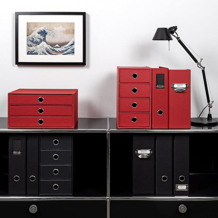 Rössler 1524452363 - S.O.H.O. 3er Schubladenbox für DIN A4, mit Griffloch, Rot, 343 x 250 x 185 mm,