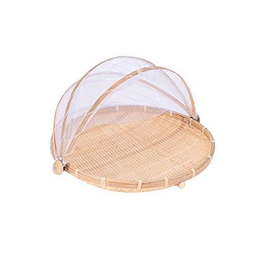 Zeltkorb Bambus Rund mit Deckel für Gemüse Obst Brot Aufbewahrungskorb (30 cm Durchmesser) 30cm in d