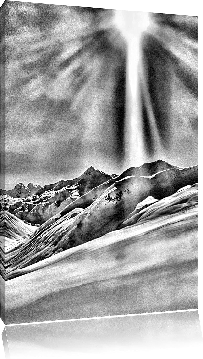 Monocrome, Schnee Berge, Format: 100x70 auf Leinwand, XXL riesige Bilder fertig gerahmt mit Keilrahm