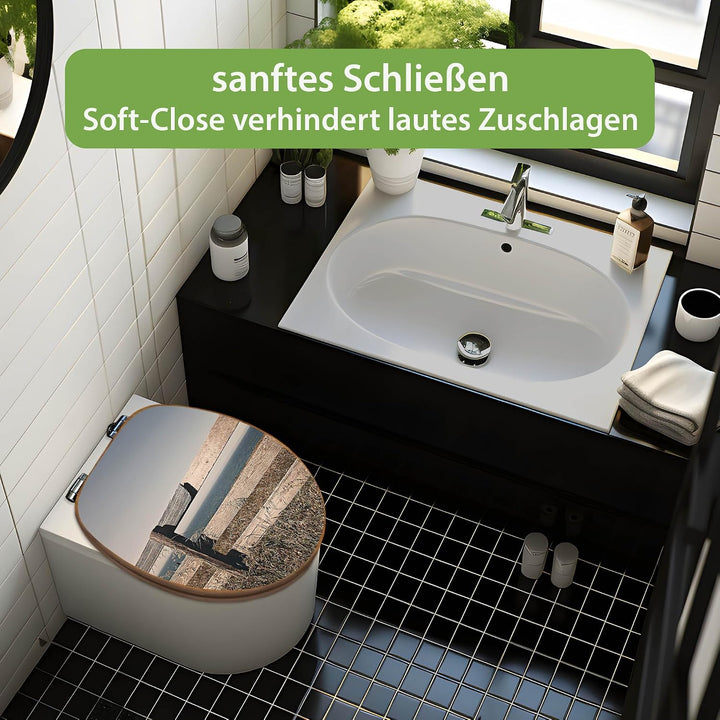 banjado Design WC Sitz Bambus Absenkautomatik 45,8x37,5cm - Toilettendeckel mit Absenkautomatik Holz
