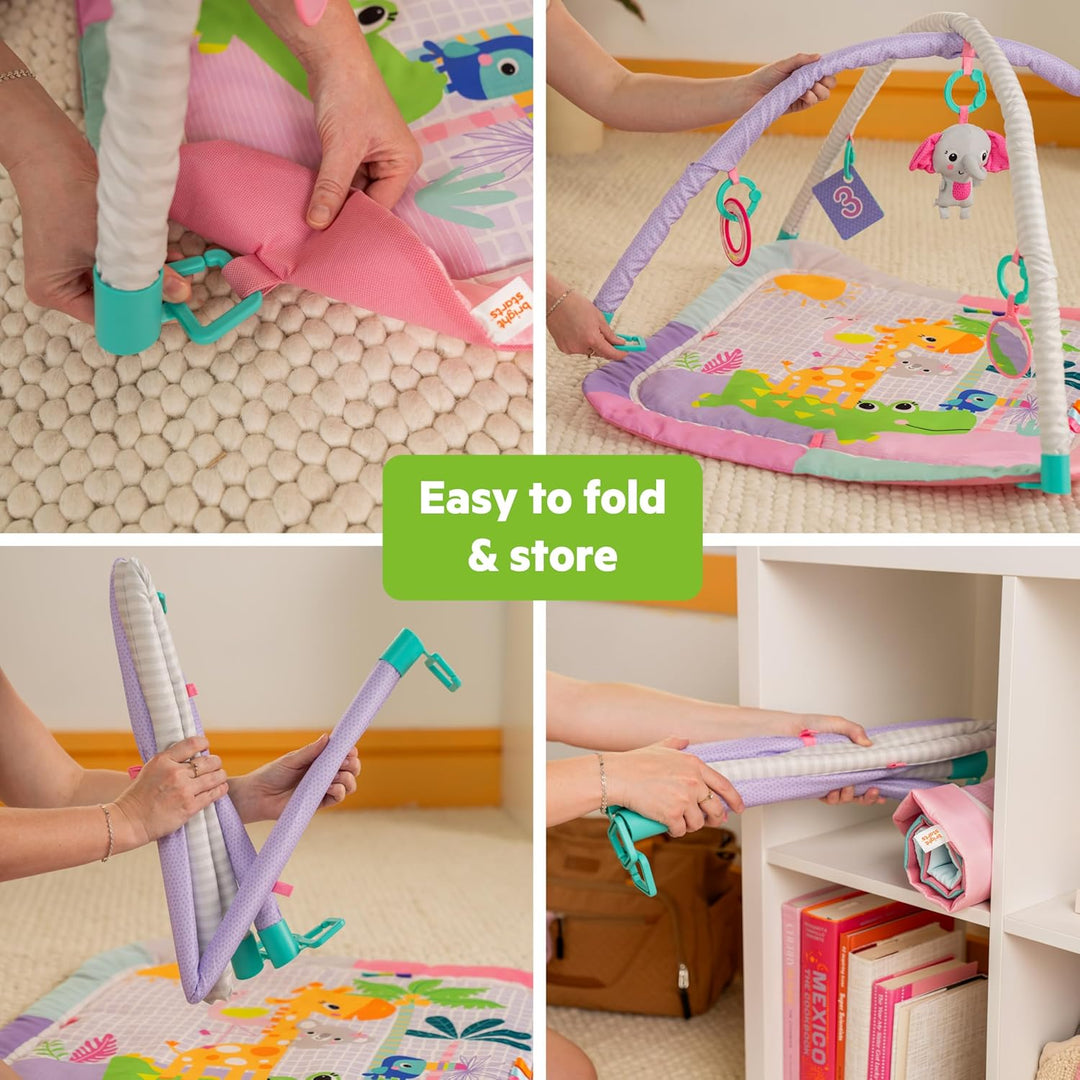 Bright Starts Wild Wiggles Sweet Safari FoldAway Aktivitätsspielzeug, rosa Spielmatte für Mädchen ab