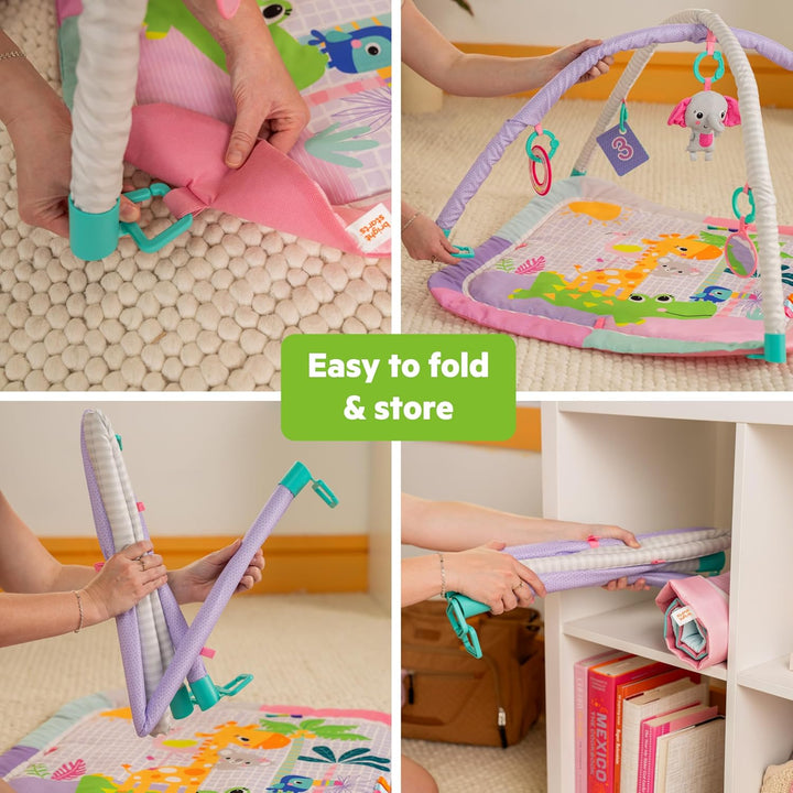 Bright Starts Wild Wiggles Sweet Safari FoldAway Aktivitätsspielzeug, rosa Spielmatte für Mädchen ab