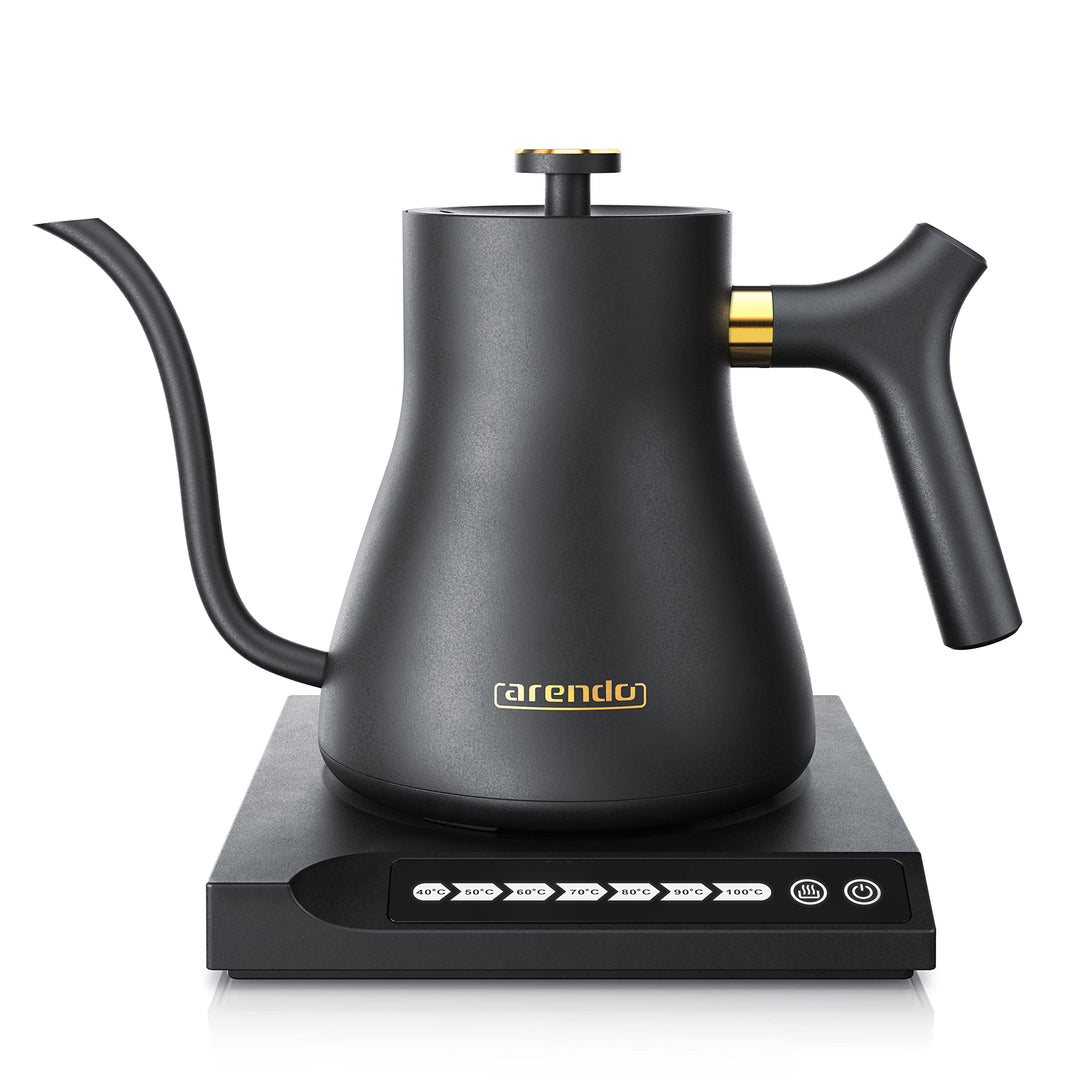 Arendo - Edelstahl Wasserkocher Schwanenhals mit Temperatureinstellung - 40° bis 100° - Warmhaltefun