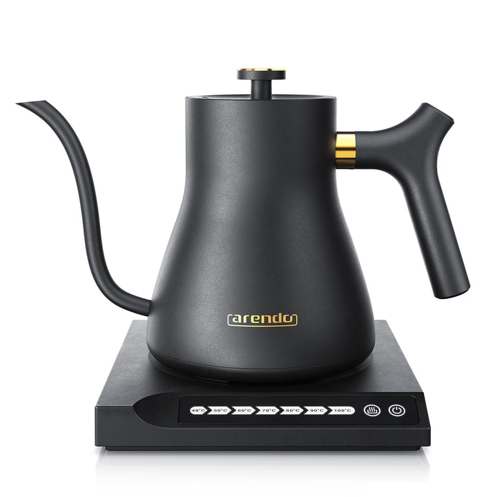 Arendo - Edelstahl Wasserkocher Schwanenhals mit Temperatureinstellung - 40° bis 100° - Warmhaltefun