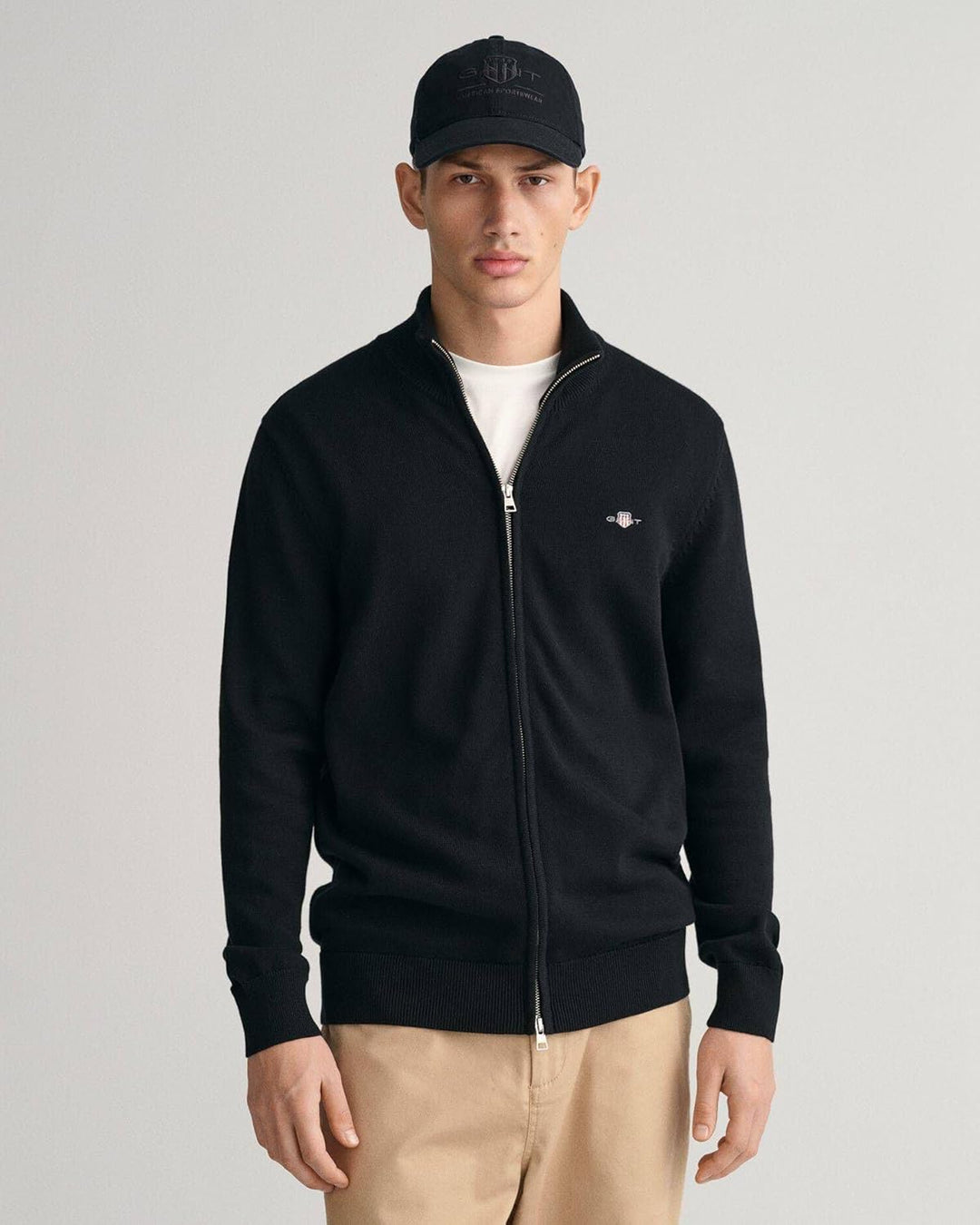 GANT Herren Casual Cotton Zip Cardigan Strickjacke M Schwarz, M Schwarz