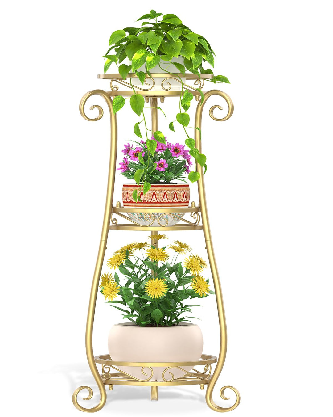 3 Stufiger Hoher Metallpflanzenstand Indoor Outdoor Clearance, 35 Zoll Rostfreier Eisen-Blumentopf H
