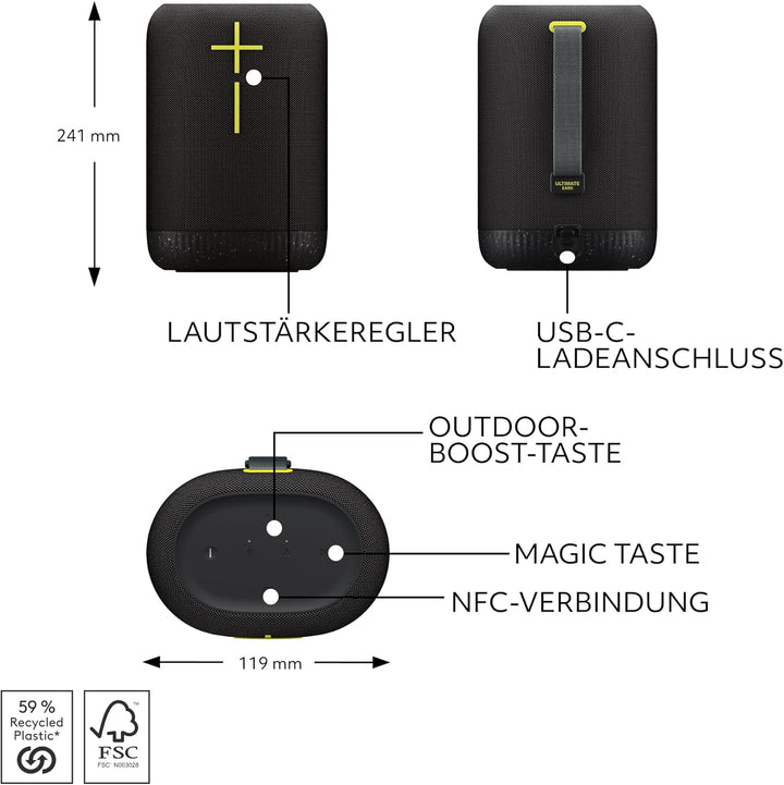 Ultimate Ears EPICBOOM, mobiler kabelloser Bluetooth-Lautsprecher, satte Bässe, immersiver 360-Grad-