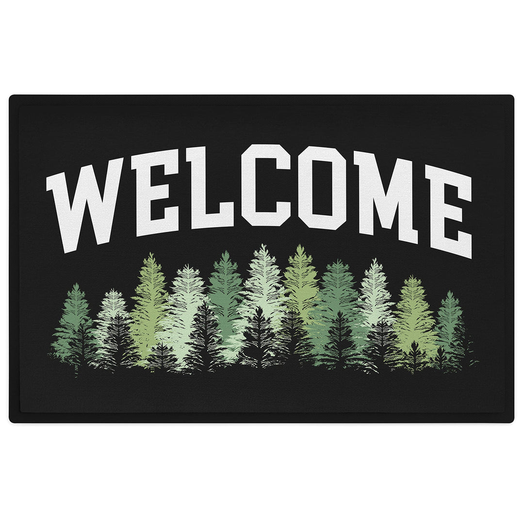 Trendation - Welcome Fussmatte Wald Bäume Muster Willkommen Geschenk Aussen Innenbereich 60x40 cm Sc