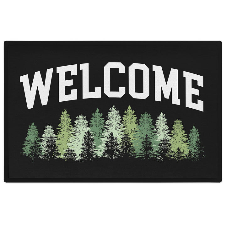 Trendation - Welcome Fussmatte Wald Bäume Muster Willkommen Geschenk Aussen Innenbereich 60x40 cm Sc
