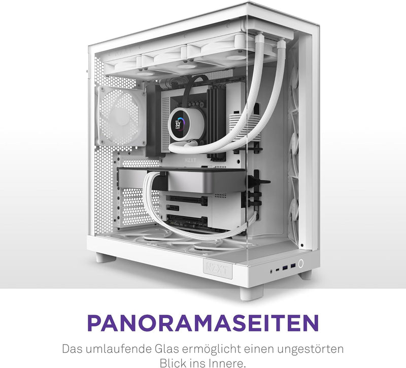 NZXT H6 Flow | CC-H61FW-01 | Kompaktes Mid-Tower Gehäuse mit zwei Kammern | Glaspaneele mit Panorama