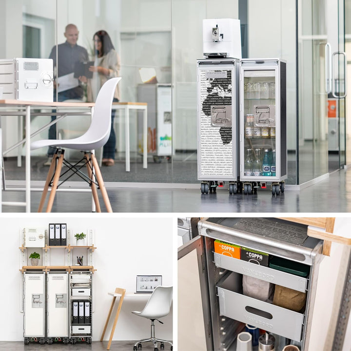 Airline Trolley Weltkarte, Küchenwagen mit Rollen, Büroschrank Metall, Industrial Möbel, Norm: Atlas