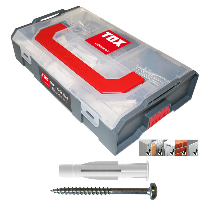 TOX L-BOXX Mini - Electro Trika + S, kompakte, effektive Dübelbox, in bis zu sechs Fächer unterteilb