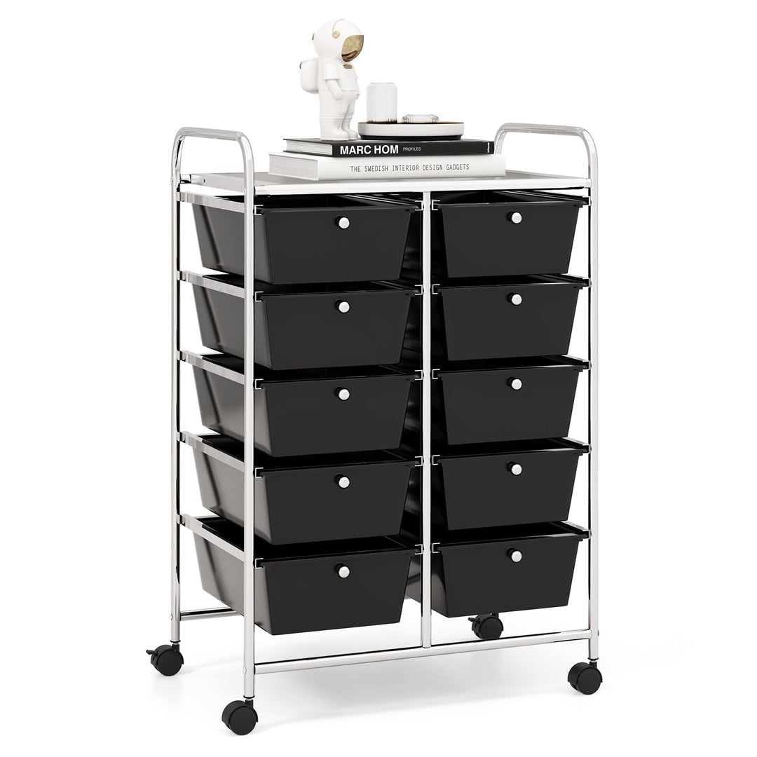 GOPLUS Rollwagen mit 10 Schubladen stapelbar, Rollcontainer mit Ablage & Metallgestell, Badregal, Au