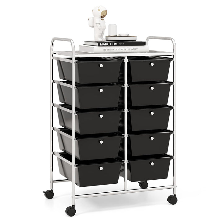 GOPLUS Rollwagen mit 10 Schubladen stapelbar, Rollcontainer mit Ablage & Metallgestell, Badregal, Au