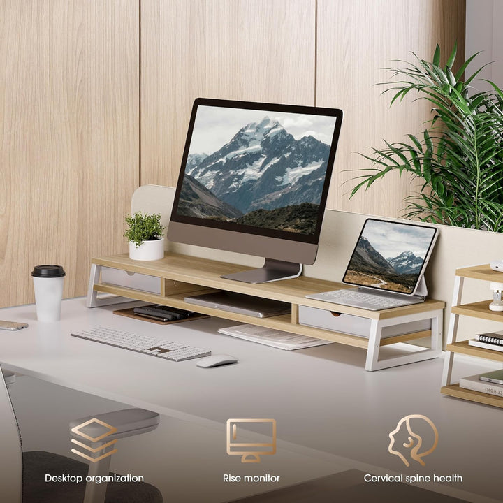 Fenge Dual Monitorständer Riser mit 2 Acryl Schubladen 2 Etagen 108cm Computer Bildschirmständer für