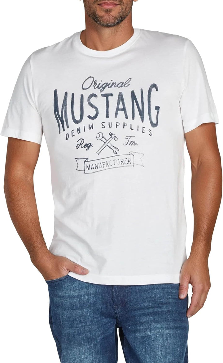 MUSTANG Herren T-Shirt 4er Pack Frontprint O-Neck Rundhalsausschnitt Kurzarm Regular Tee Shirt 100%
