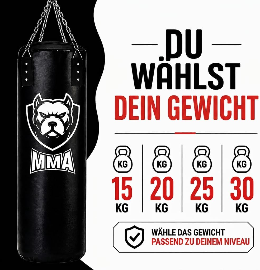 Boxsack Komplett-Set - Nachfüllbar Deckenbefestigung Boxbandagen &amp; Reflexball inklusive Hängender Pu