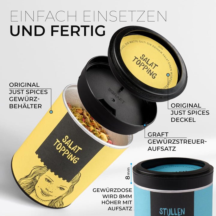 Graft Aufsatz für Gewürzdosen | 8 Stück | Passend für Just Spices Gewürze | Streuaufsatz für perfekt