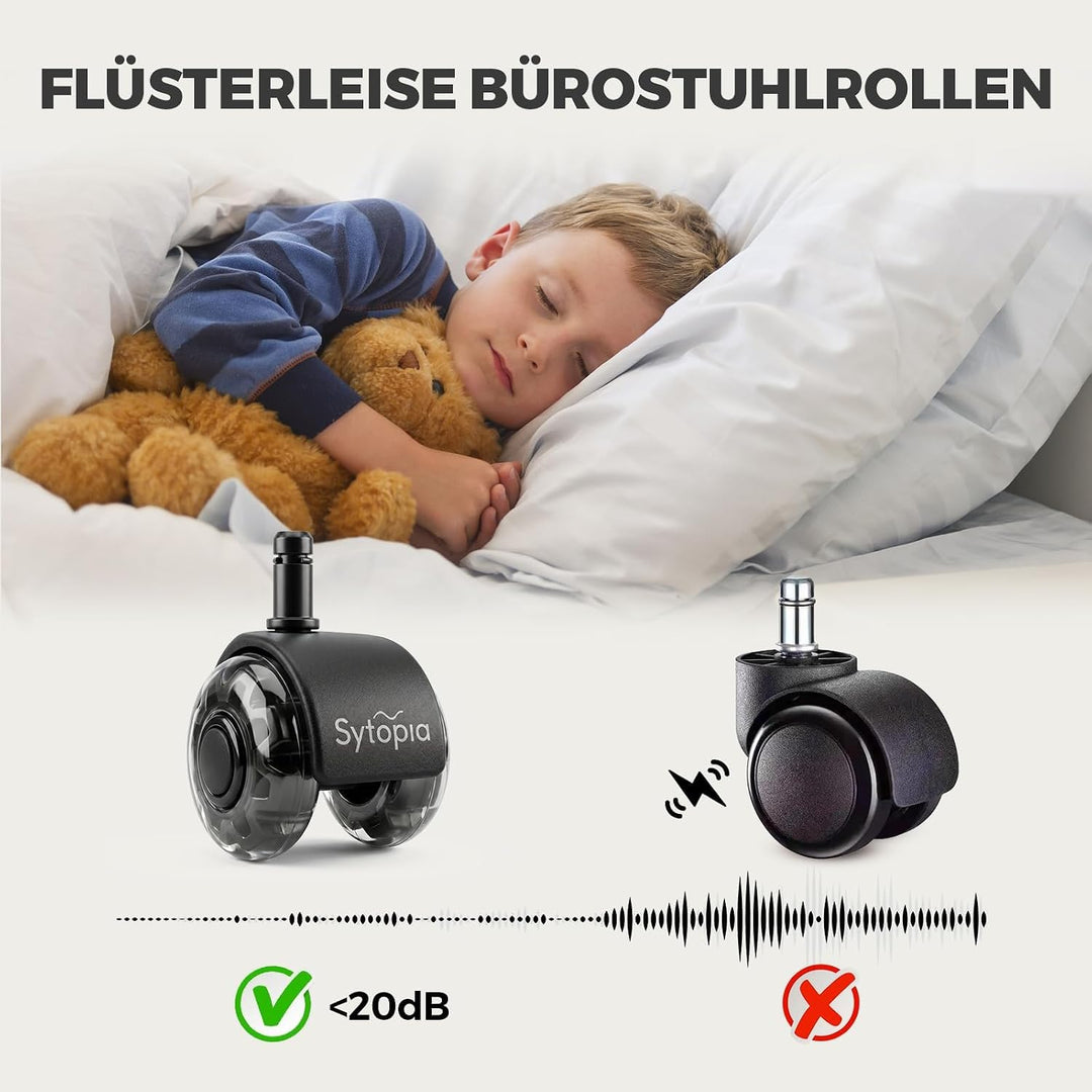 Sytopia Bürostuhl Rollen mit 10mm X 22mm Stift, 5er Set Rollen für 1KEA Bürostühle, Hartbodenrollen