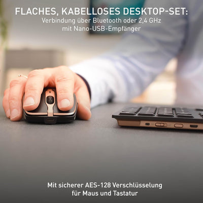 CHERRY DW 9100 SLIM, Kabelloses Tastatur- und Maus-Set, Deutsches Layout (QWERTZ), Bluetooth & 2,4 G