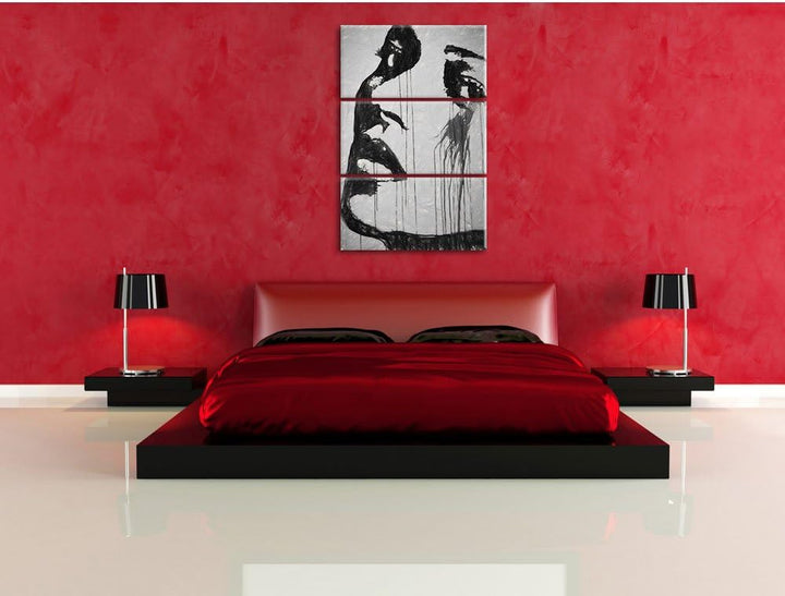 Pixxprint Abstrakt Frau Kohle Effekt 3-Teiler Leinwandbild 120x80 Bild auf Leinwand
