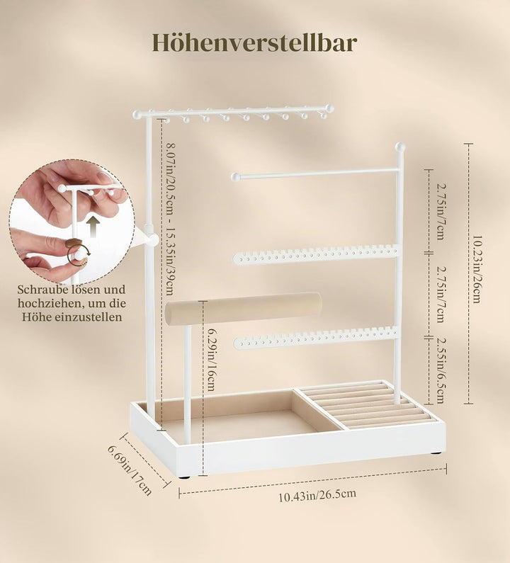 Emibele Schmuckhalter, 5-stufiger Organizer mit Samtringtablett, Weiss, Weiss
