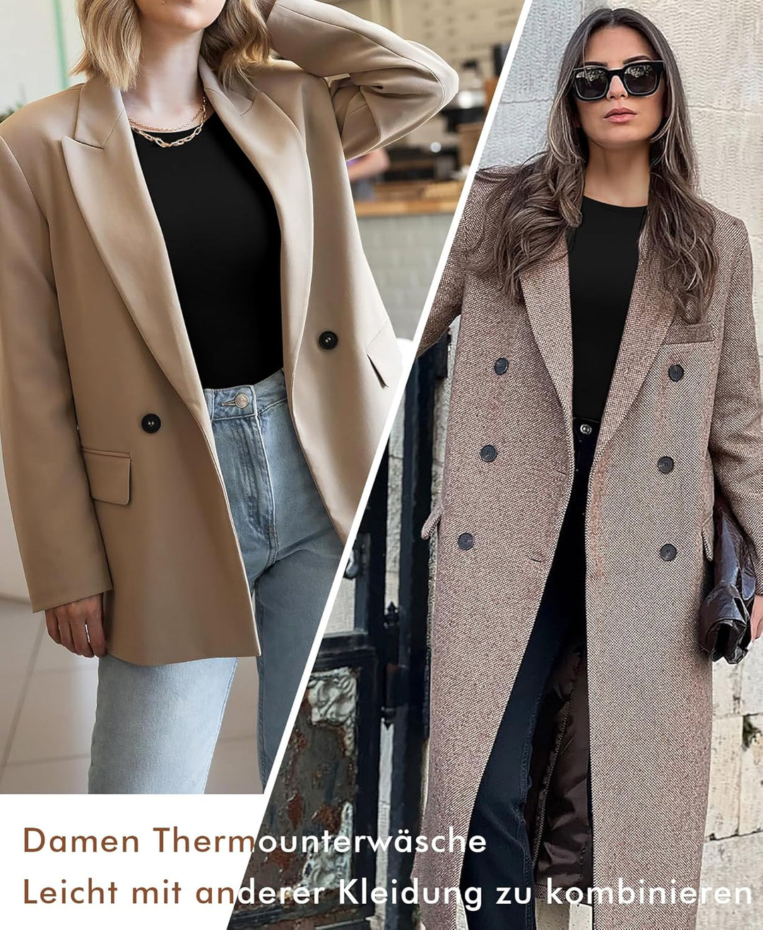 Ganado Thermounterwäsche Set Damen Innenfleece Thermowäsche Thermo Oberteil und Thermohose Leggings