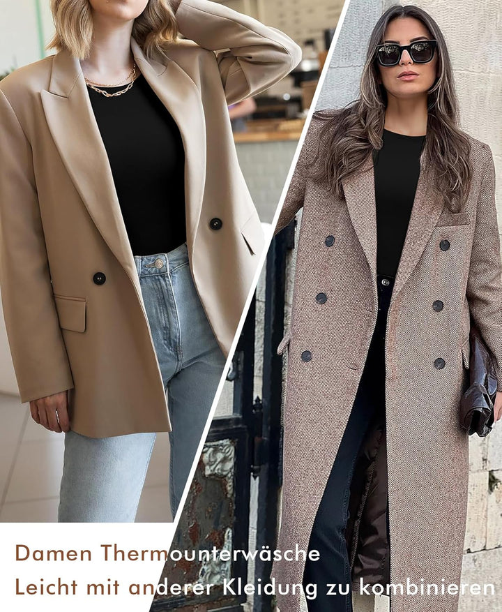 Ganado Thermounterwäsche Set Damen Innenfleece Thermowäsche Thermo Oberteil und Thermohose Leggings