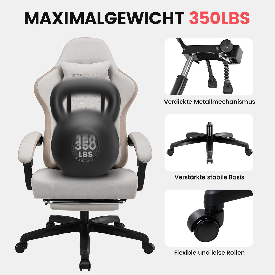 GTPLAYER Gaming Stuhl Stoff, Gaming Sessel mit Taschenfederkissen, ergonomischer Drehstuhl, Gamer St