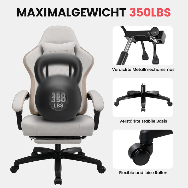 GTPLAYER Gaming Stuhl Stoff, Gaming Sessel mit Taschenfederkissen, ergonomischer Drehstuhl, Gamer St