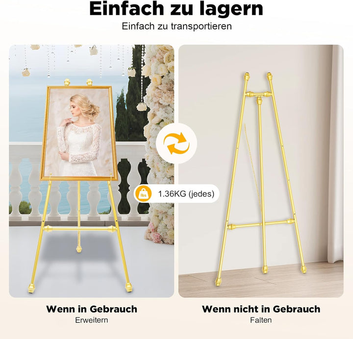 2 Stücke Staffelei Ständer Staffelei Display Ständer für Hochzeitsschild & Poster, Goldene Display-H
