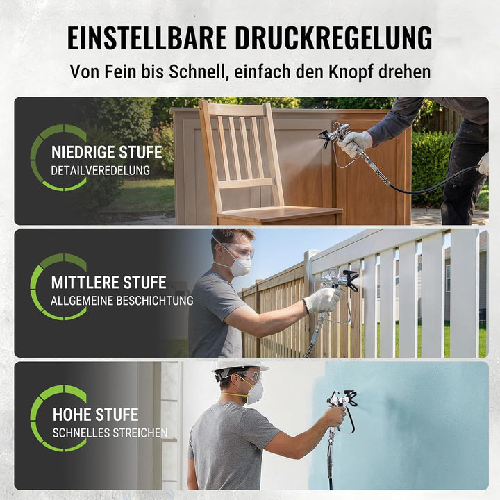 WORKPRO 700 W Airless Farbsprühsystem, Airless Farbsprühgerät mit 3 Verstellbaren Druckstufen, Ideal