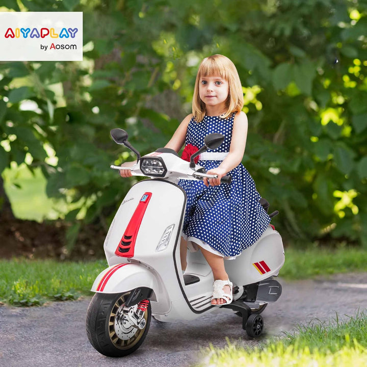 AIYAPLAY Elektro Kindermotorrad, Vespa 6V Elektromotorrad mit MP3, USB, FM-Radio, LED-Scheinwerfer,