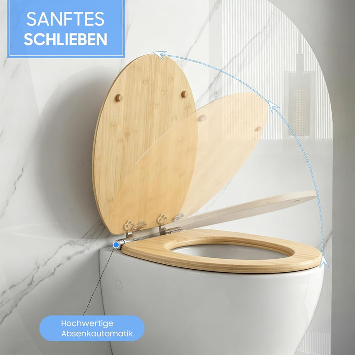 sanicomfort WC-Sitz Bambus mit Absenkautomatik | Toilettensitz aus Echtholz | Soft-Close | Antibakte