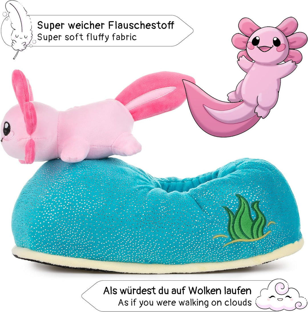 corimori Plüsch-Hausschuhe zwei Einheitsgrössen (Kinder 25-33,5 und Erwachsene 34-44), Gummizug und