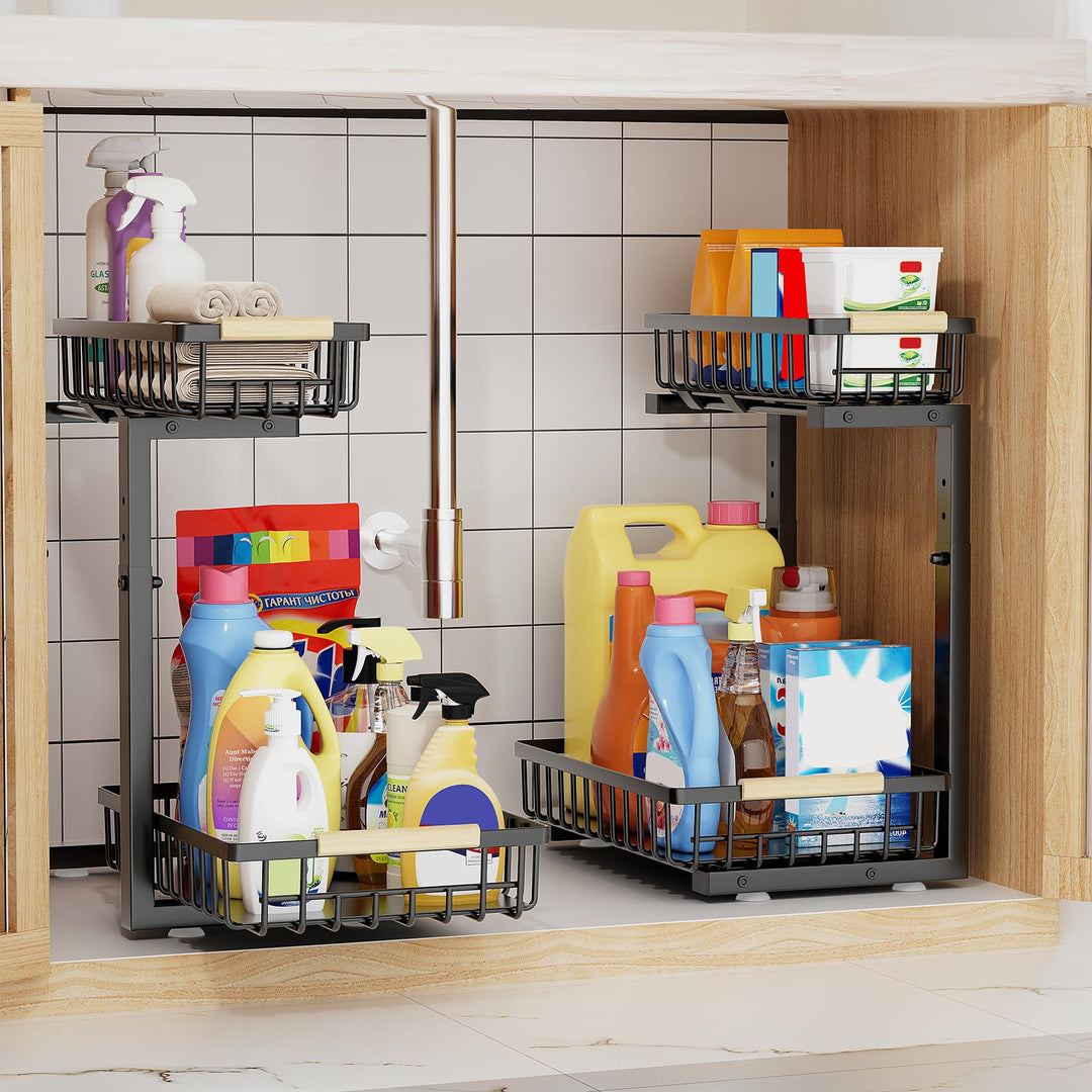 2er-Pack Küchen Spülschrank Organizer,2 Stöckig Ebene Kann Geschoben Metall | Küchen Organizer,Höhen