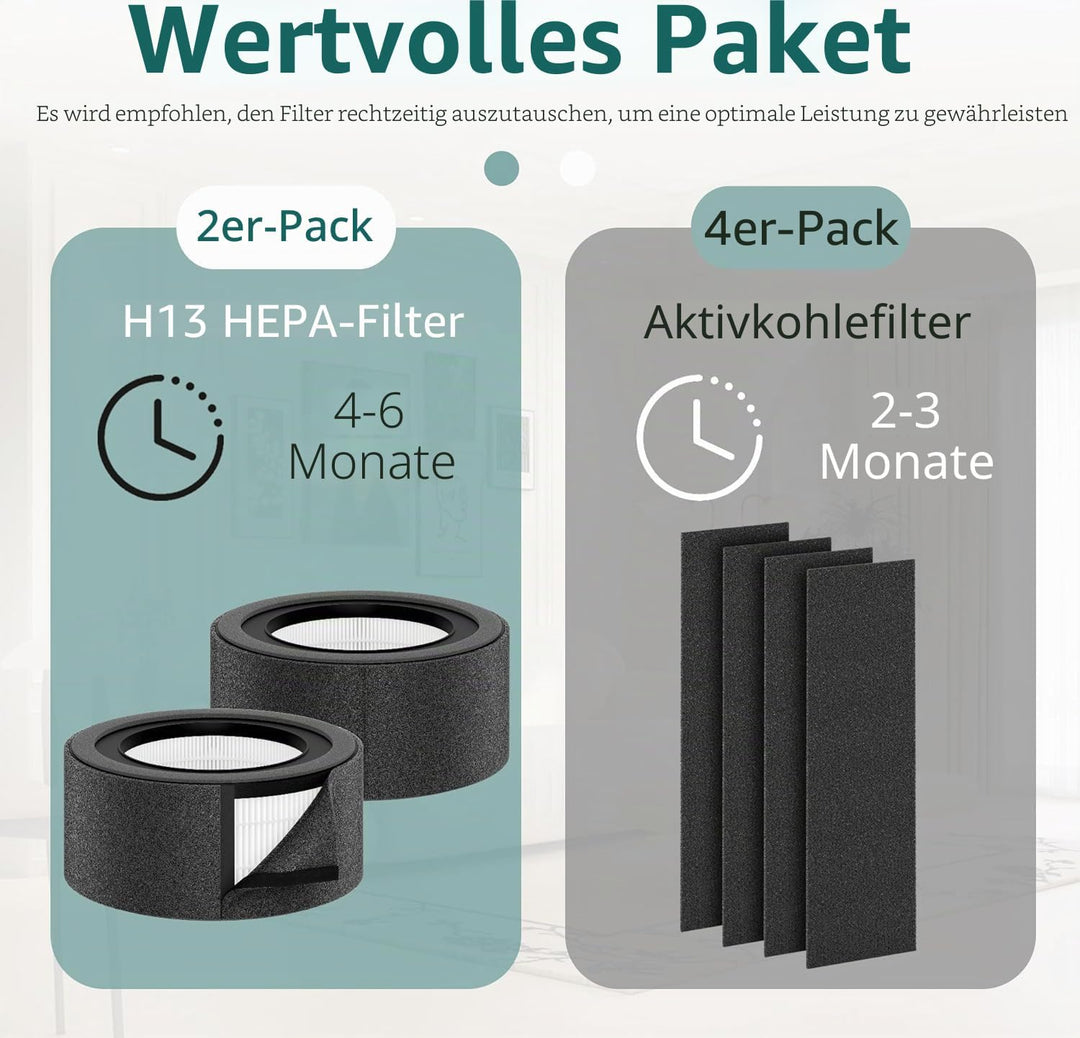 【2 PACK】 Z-1000 HEPA-Ersatzfilter und 4 zusätzliche Aktivkohle-Vorfilter, kompatibel mit TruSens Z-1