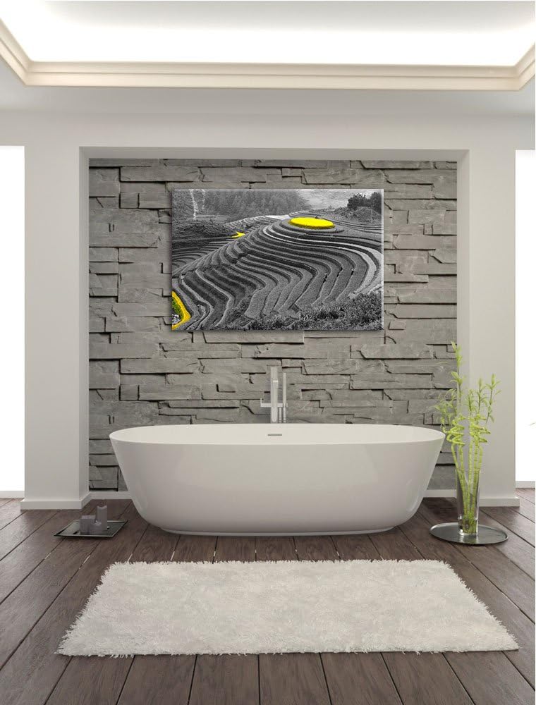 schöne chinesische Reisplantagen schwarz/weiss Format: 100x70 auf Leinwand, XXL riesige Bilder ferti