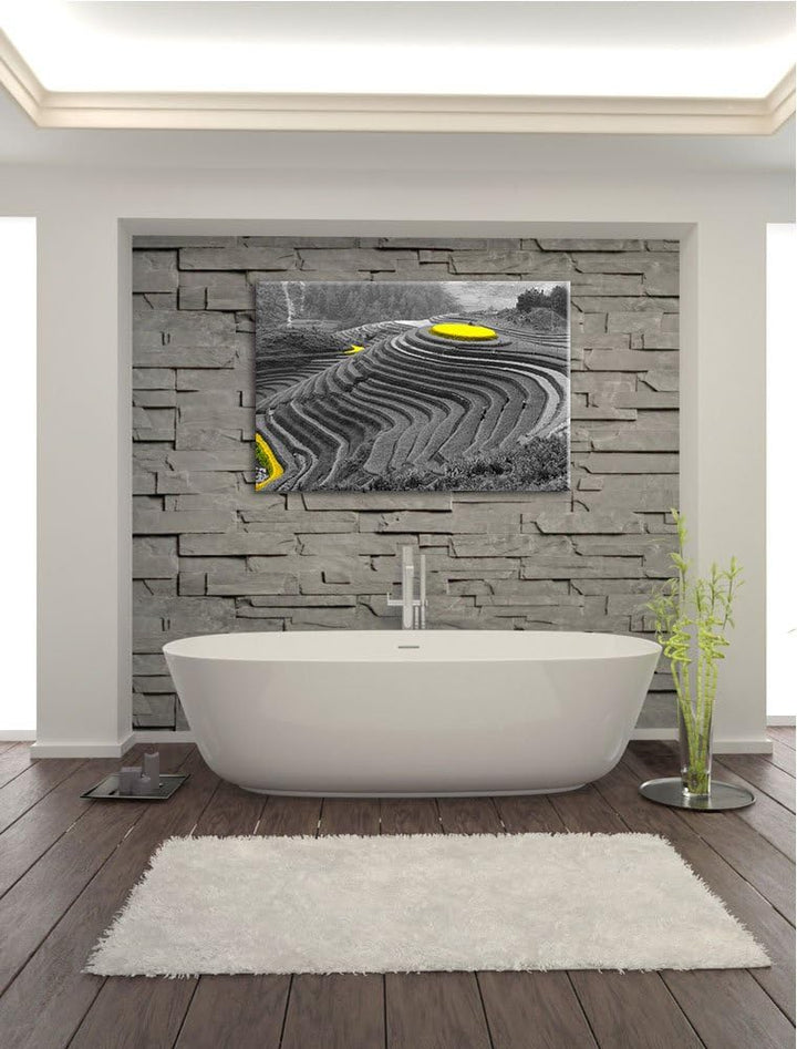 schöne chinesische Reisplantagen schwarz/weiss Format: 100x70 auf Leinwand, XXL riesige Bilder ferti