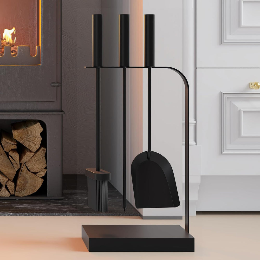 Kingson Kaminbesteck 4-teilig Kaminbesteck schwarz Kaminbesteck Set für Kaminofen inkl. Schürhaken,