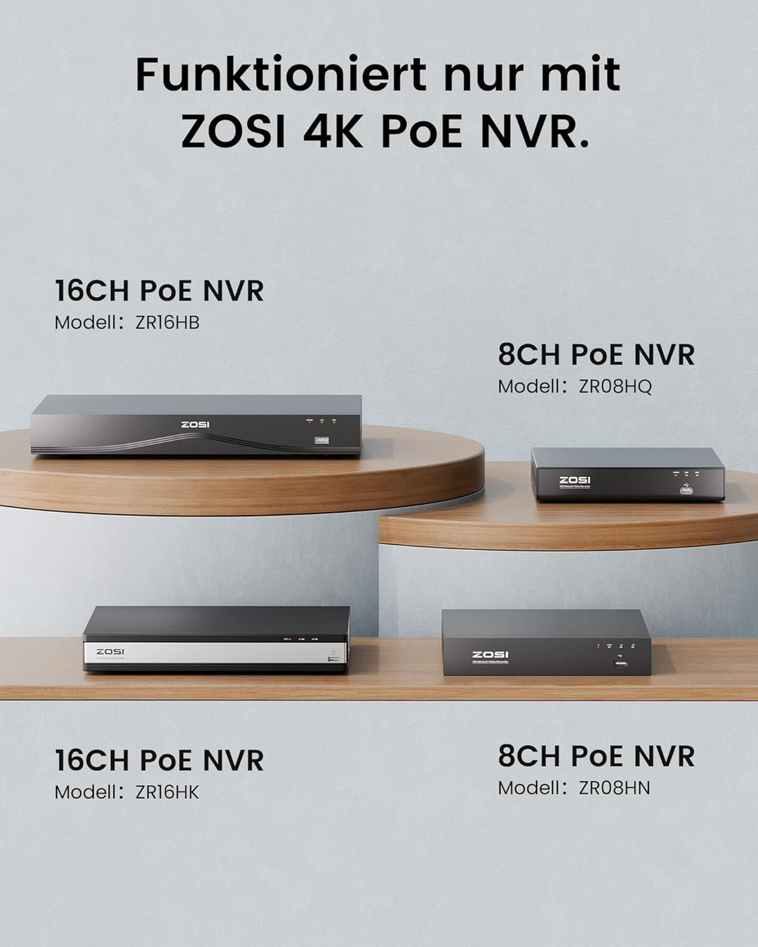 ZOSI 4K 8MP PoE Überwachungskamera Aussen mit Audio, Personen-/Fahrzeugerkennung, IR Nachtsicht, NUR
