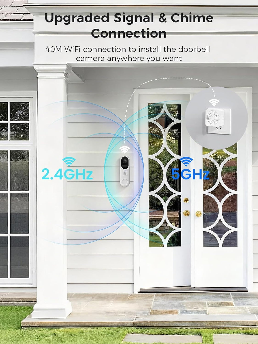 Hiseeu 【2MP+Chime】 Smarte Video Türklingel mit Kamera,1080P Kabellose Video Doorbell mit 2-Wege-Audi