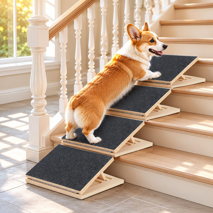 Hunderampen für Treppen, verstellbare Haustiertreppe für Hunde mit Teppichoberfläche, Niedrigem Wink