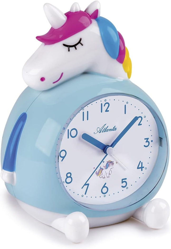 Atlanta Kinderwecker ohne Ticken mit Musik + Radiergummi Einhorn - 2163 Rad (Blau), Blau