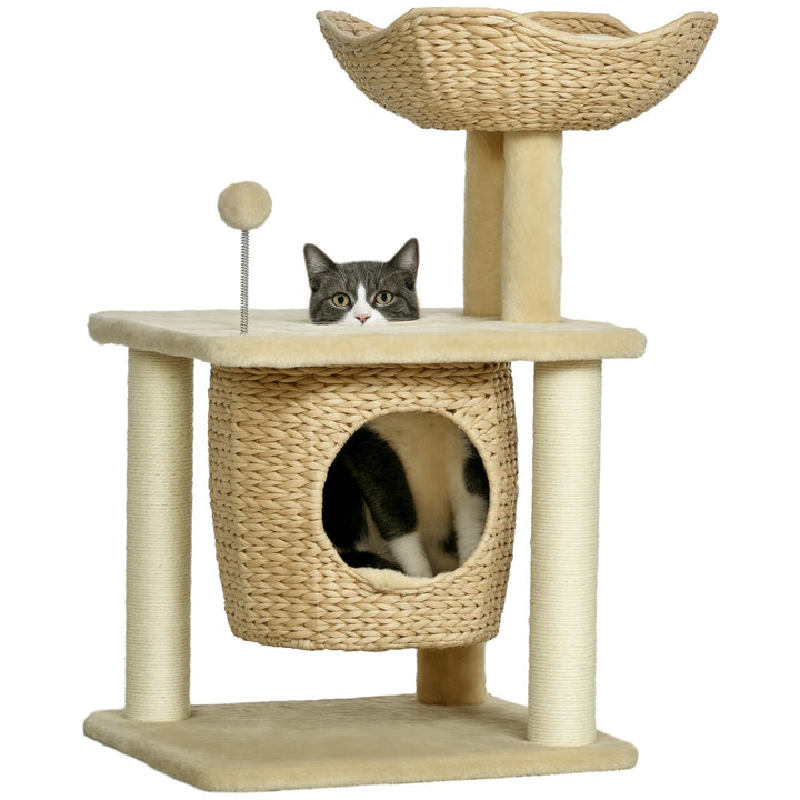 PawHut Kratzbaum 74 cm Katzenbaum mit Katzenhöhle Bett Spielball Beige | Katzenkratzbaum mit Sisal-K