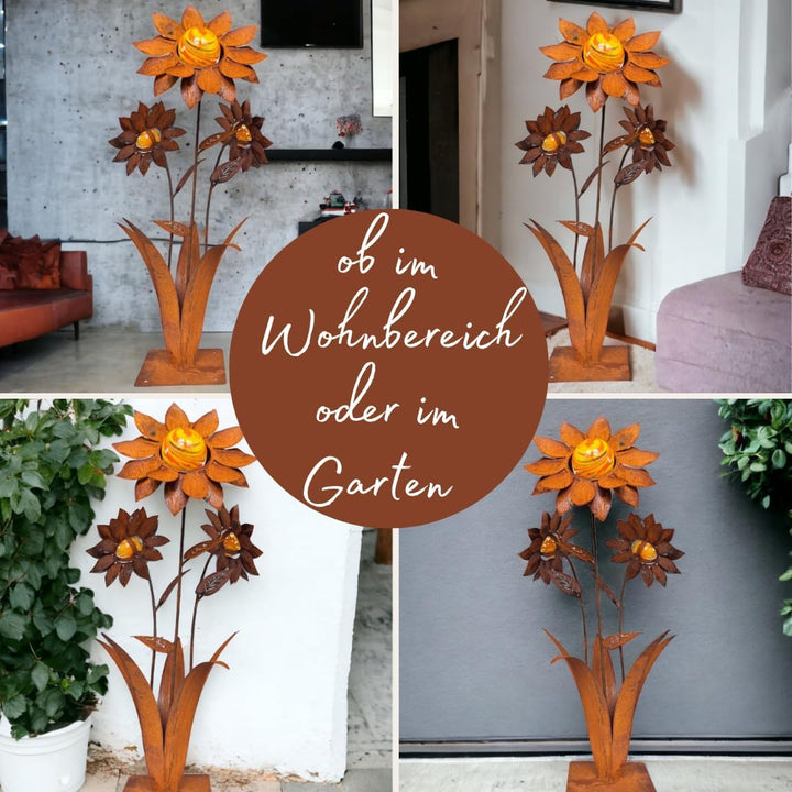 Terma Rost 3D Sonnenblume XXL Gartendeko rost Gartenfigur gross Metallfigur Garten Blumenstecker Dek