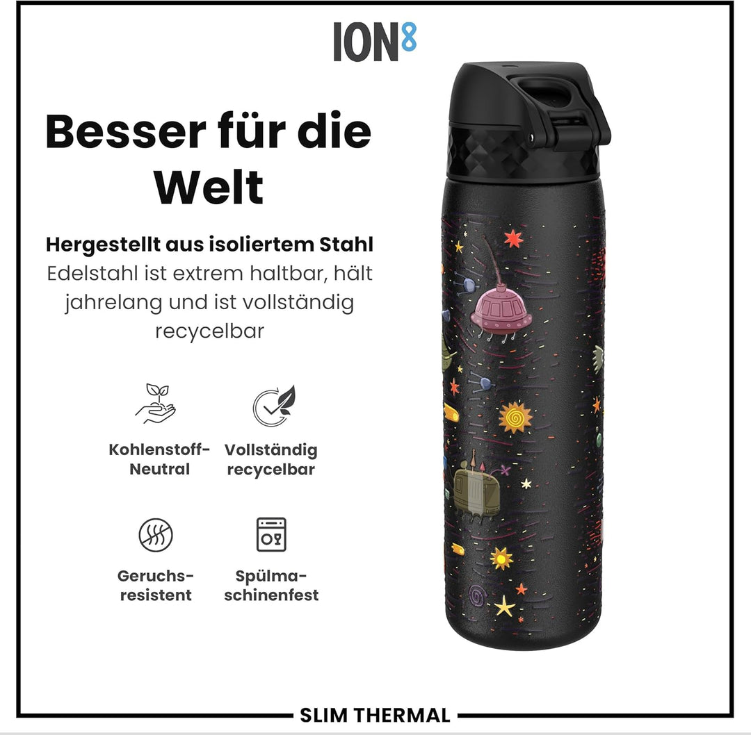 ion8 Vakuumisolierte Edelstahl-Trinkflasche, 500 ml, Auslaufsicher, Einhandöffnung, Sichere Verriege