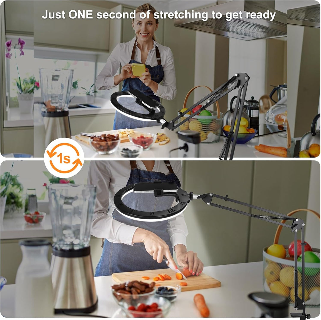 Ringlicht Mit Stativ,Handy Overhead Stativ 10,Dimmbares LED-Ringlicht,RGB Ring Light,Tisch Selfie Li