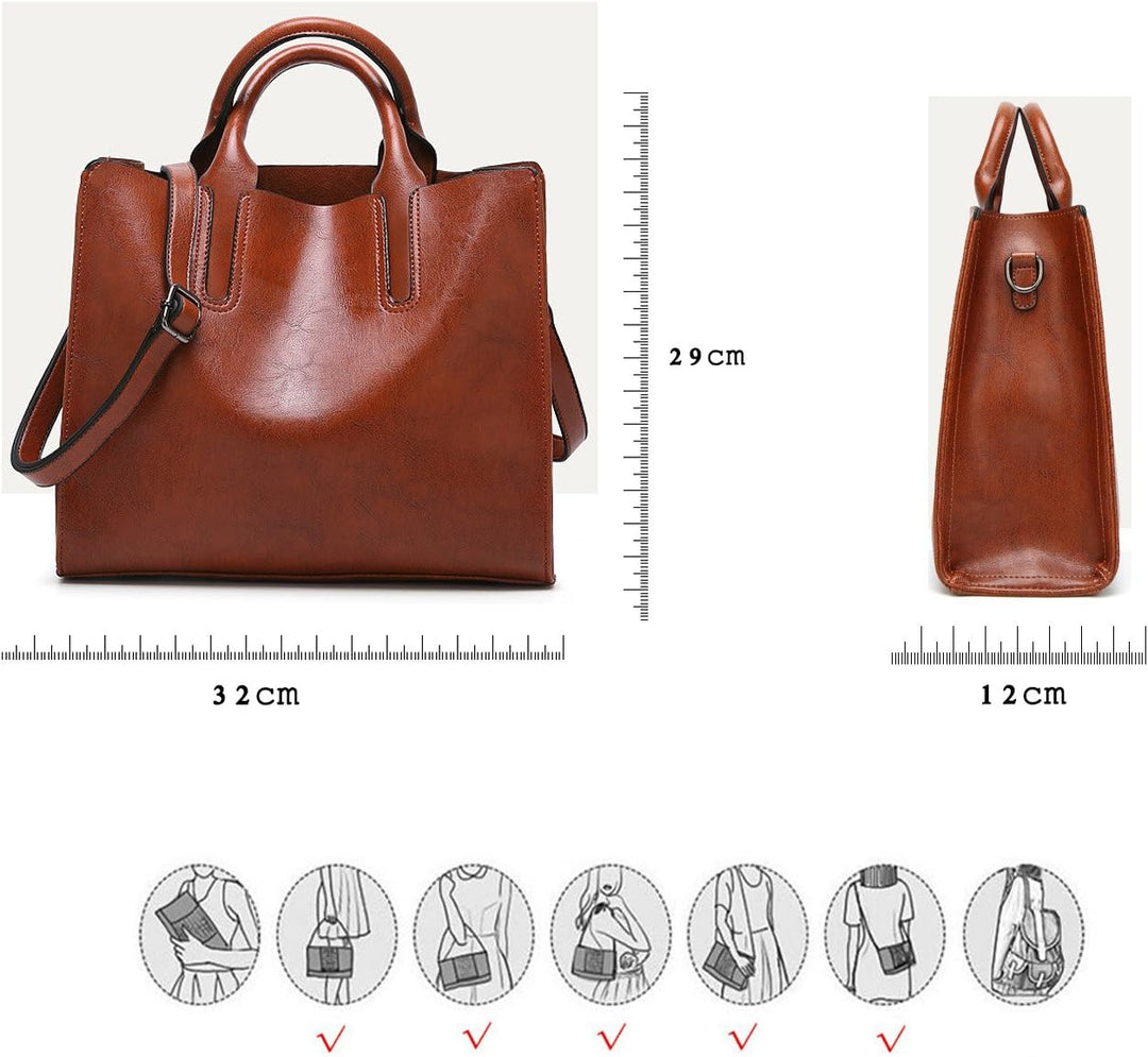 Damen Shopper Tasche aus PU-Leder mit Schulterriemen Schultertasche Umhängetasche Quadrat Handtasche